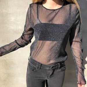 Black and Silver Shimmer See Through Top